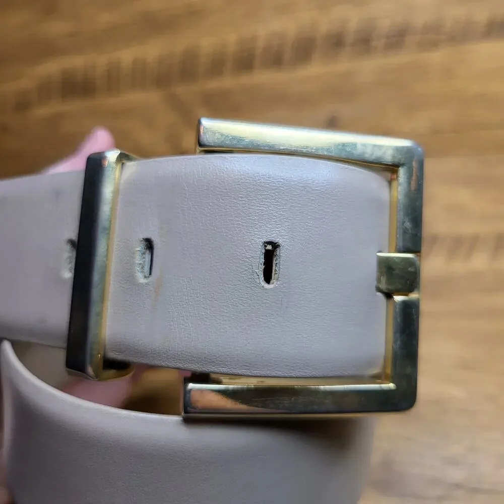 VTG B. G. Street Beige Tan Leather Belt Womens Medium Gold Buckle 80s